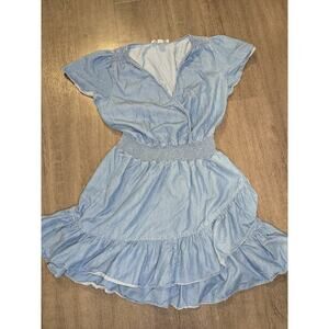 Michael Kors Women's Tiered Faux Wrap Fit & Flare Dress Blue Size M